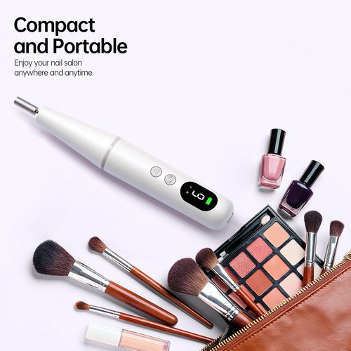 Electric Nail Drill Kit Professional - 9 Speed Cordless Electric Nail File with LED Display, Portable Nail Drill Machine for Acrylic Gel Nails, Hand Feet Trimmer Buffer Tool for Women Men Baby White