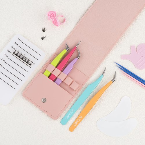 POCMKO Lash Tweezers for Eyelash Extensions, Lash Extension Tweezer Kit for Beginner, Colorful Eyelash Tweezers Set of 5 for Volume, Isolation and Classic Lashes