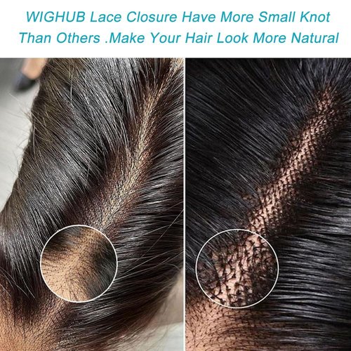 WIGHUB 2x6 Hd Lace Closure Straight Indian Virgin Human Hair,18Inch Middle Part Pre Plucked Natural Hairline Transparent Swiss Lace Closure Human Hair