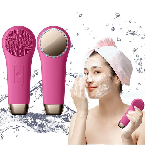 Rechargeable Electric Facial Cleansing Brush – Silicone Face Scrubber with Vibrating Technology for Deep Cleansing & Exfoliation, Waterproof, Gentle on Skin, Suitable for Men & Women (red)