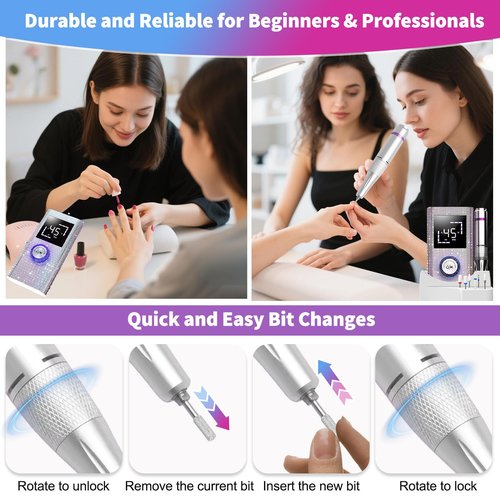 Advanced Electric Nail Drill 45000RPM, Professional Cordless Nail Drill Kit, Rechargeable Nail File Electric for Acrylic Nails – Portable Nail Grinder for Salon & Home Use