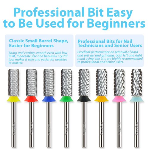 Professional Small Barrel Nail Drill Bit, Flat Top Tungsten Carbide 3/32", Two-Way Rotation E-File Bit for Soft & Hard Gel Removal, Acrylic Shaping Tool for Techs & Beginners, Extra Fine.