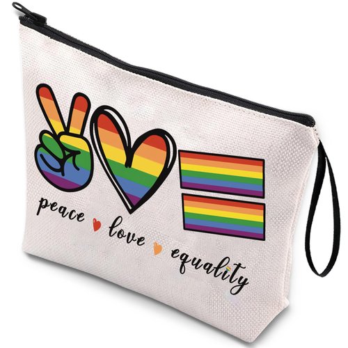 Creakraft Rainbow Proud Accessories Peace Love Equality Bags Inspired Positive Gift Pouch Gifts For Women Girls Friend Travel Vacation Novelty LGBTQ Ally Support Gift Organizer Zipper Pouch