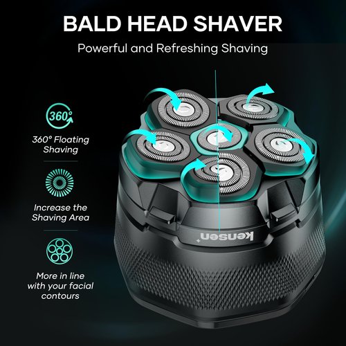 Head Shavers for Bald Men - kensen 6D Cordless Bald Head Shavers for Men, Body Shaver for Mens for Bald Heads and Face IPX6 Waterproof Wet/Dry Use LED Display Balding Clippers Heads Razor Mens Gift