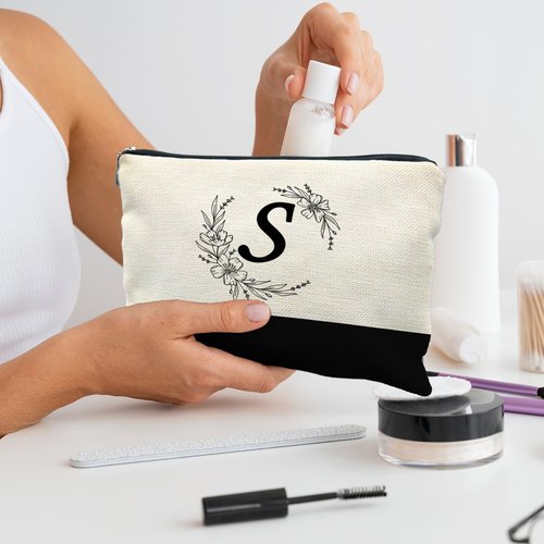 Likjad Bride Bridesmaid Cosmetic bag,personalized makeup bag,Initial Monogram Personalized makeup bag,bridesmaid gifts,personalized gifts,make up bag,monogrammed gifts for women（S）