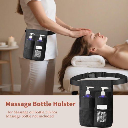 Merleu Massage Bottle Holster with Multiple Pockets Design,Machine Washable Massage Lotion Holster with Air Mesh,Heavy Duty Adjustable Strap and Durable Massage Oil Holster，for Massage Therapist