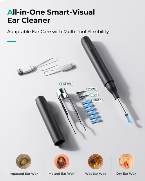 Ear Wax Removal Camera Cleaner: Otoscope with Light Earwax Remover Cleaning Tool - 1080P HD Wirless Digital Scope with Tweezers and Spoon Endoscope Compatible with Smart Phone