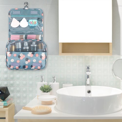 Pengxiaomei Toiletry Bag, Waterproof Hanging Cosmetic Bag Portable Travel Makeup Pouch Multifunction Handle Travel Toiletry Bag Organizer with Hook for Women Girls(Blue)
