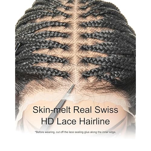 36" Knotless Micro Box Braided Wig for Black Women - 200 Strands Pre Cut Real Swiss HD Full Lace with Human Baby Hair - Black
