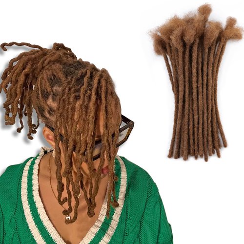 IXIMII #30 Dreadlock Extensions Human Hair 0.8 cm 8 inch 20 Strands Brown Handmade Permanent locs with Needles and Comb Real Human Hair Dreads Extensions for Women Men Kids