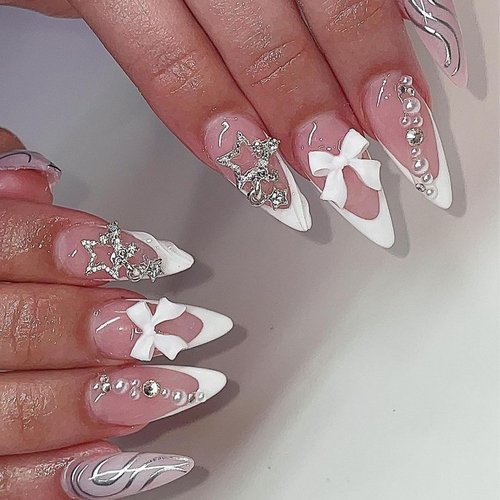 BBATT-HAPPY 134PCS Nail Charms for Acrylic Nails,Silver Star Planet Cross Punk Pink Pin Billiards Nail Art Accessories,Nail Jewels for Nail Art Supplies Craft DIY