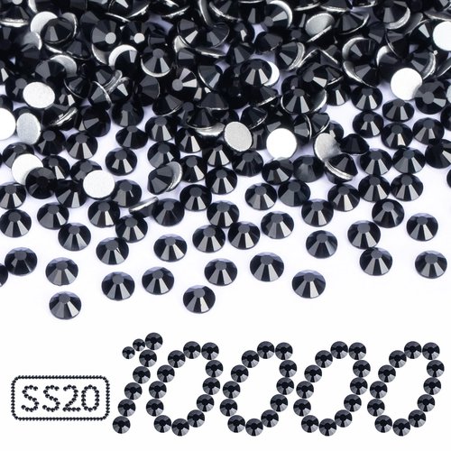 10000PCS Black Rhinestones Bulk, Flat Back Crystal Glass Stone Round Gems,SS20, 4.6-4.8mm