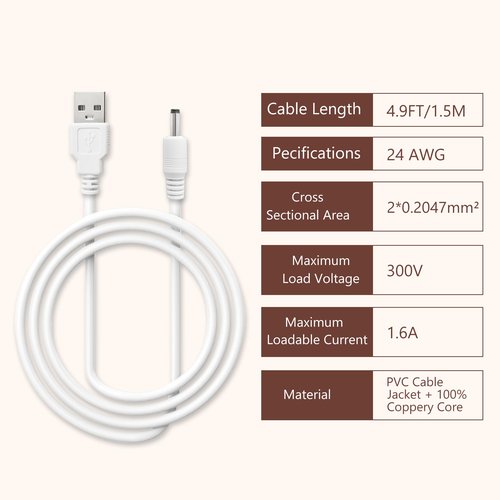 2 Pcs 5 FT Replacement Charger Cable for Flawless Pedi, Compatible with Finishing Touch Flawless Electric Foot Callus Remover, USB to DC Barrel Charging Cord for Flawless Pedicure Tool Pedicure Wand