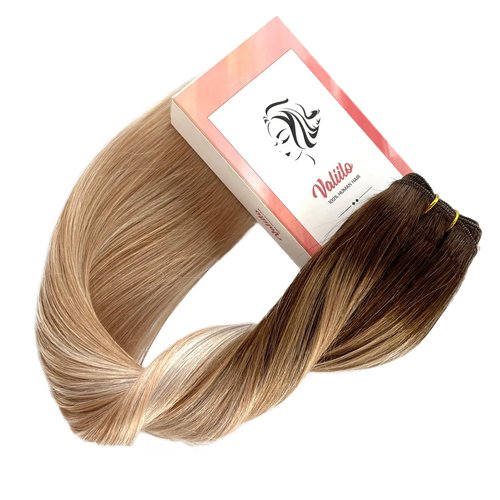 Sew In Hair Extensions 22 Inch Hand Tied Weft Human Hair 120G Blonde with Light Brown Roots Mixed Platinum Gray Sew Ins