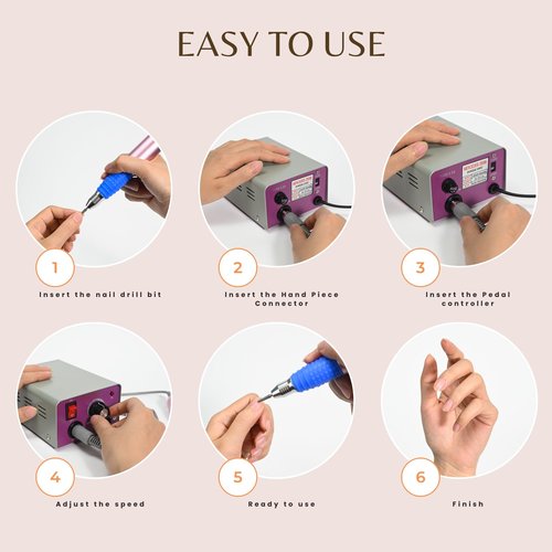Professional Nail Drill Machine 25000 RPM Electric Nail File Kit with Foot Pedal + 6 Drill Bits + Sanding Bands for Home Salon Manicure Pedicure Acrylic Gel Nail Polishing Tools, 1.0 Count