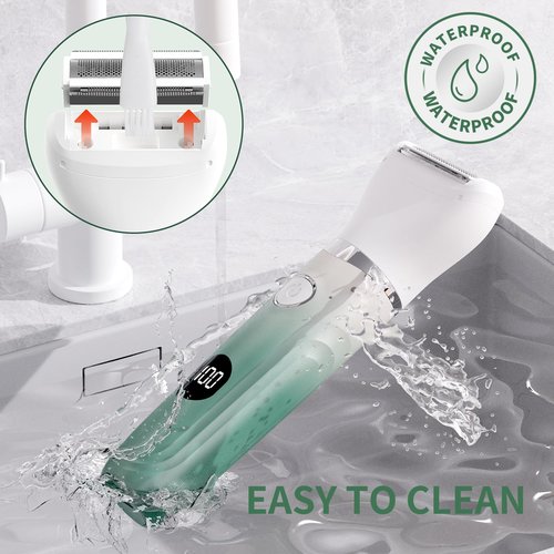 Bikini Trimmer for Women, 3-in-1 Electric Razors for Women, Waterproof Bikini Shaver Replaceable Facial, Body Trimmer for Pubic Hair, Painless Razor for Hair Trimmer Gifts for Her, Mint Green