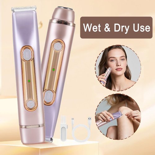 YLKGR 2 in 1 Bikini Trimmer for Women Dual Head Electric Razor IPX7 Waterproof Wet/Dry Use Women Electric Shaver, Body Facial Hair Remover for Bikini Legs Arm Underarm, Rechargeable