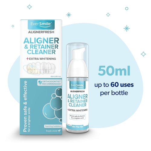 EverSmile AlignerFresh Extra Whitening Foam – Cleaner Compatible with All Clear Aligners and Retainers – Eliminates Bacteria, Whitens Teeth, Fights Bad Breath – 50ml (1 Pack)