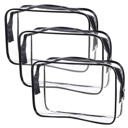 Cosywell Clear Toiletry Bag Quart Size Bag Travel Makeup Cosmetic Bag PVC Toiletries Cosmetic Pouch for Women Men 3PCS (S)