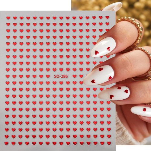 6PCS Mini Heart Nail Art Stickers 3D Self-Adhesive Sparkling Love Nail Art Decals Shinny Red Hearts Designs Nail Sticker for Valentine's Lovers Romantic Stickers DIY Manicure Decoration Accessories