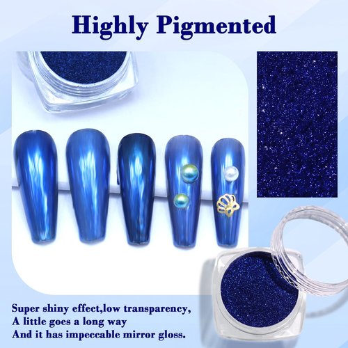 SIUSIO Chrome Nail Powder, Metallic Mirror Effect Holographic Shimmer Glitter Dust Manicure Decoration Nail Art Pigment for DIY Gel Polish Nail Art, Resin Craft, Salon, Gifts - Royal Blue