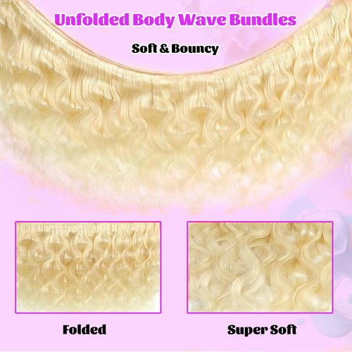 VICYAO 613 Bundles Human Hair 20 Inch Blonde Bundles Human Hair 100% Unprocessed 12A Grade Brazilian Virgin Raw Weave Bundles Human hair 1 Bundles Blonde Body Wave Human Hair Extensions for Women