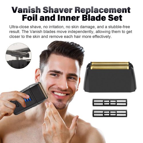 2Pack Shaver Replacement foil Compatible with wahl 5 Star Series Vanish Shaver 8173-700,Super Close Gold Foil & Cutter Bar Assembly Replacement - Compatible with wahl Vanish Replacement Foil, Black