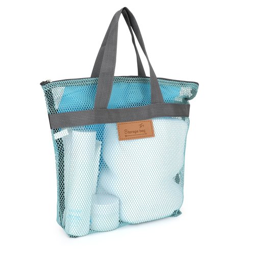 Rotema Mesh Shower Bag with Zipper, 11.8x9.8Inches Small Pool Shower Bag, Men Women Gym Toiletry Essentials, Blue