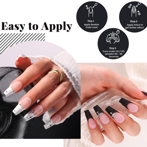beetles Gel Polish Kit-2 Pcs 15ml Black White Colors Polish Set & 2 Pcs 15ml Super Strong 5 in 1 Nail Glue and Base Gel Kit for Acrylic Nails, False Nails Tips and Gel Nail Polish Nail Lamp Needed