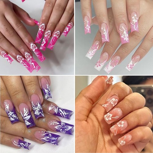 3D Hibiscus Flower Nail Art Stickers - Self-Adhesive Gold, Pink, White Design Decals for Women's Nail Decoration - 4 Sheets