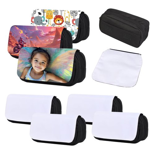 4 Pcs Blank Sublimation Pencil Case Cosmetic Bags Printable Multipurpose DIY Makeup Bags Toiletry Pouch with Removable Flap-Black