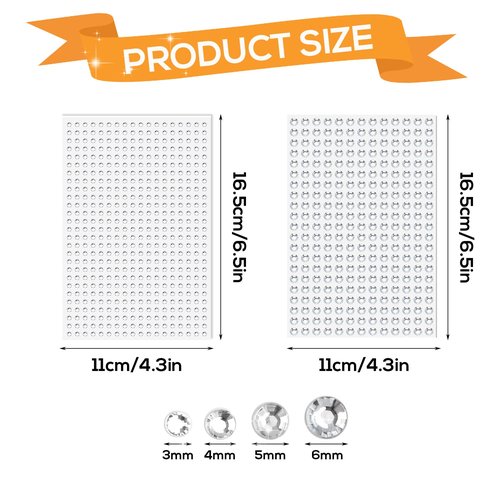 3729pcs Self Adhesive Rhinestone Stickers, Clear Rhinestone Stickers Crystal Gem Stickers 3/4/5/6mm for Makeup Stick on Face Jewels Decoration Nail Hair Crafts
