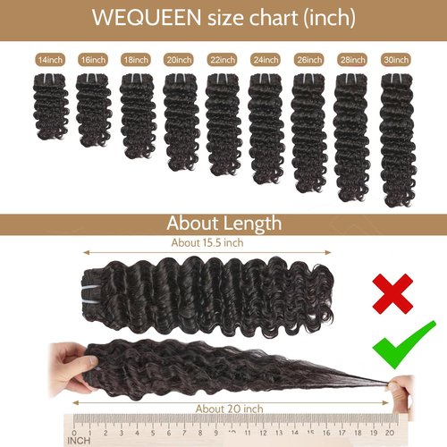 Wequeen 16A Deep Wave Human Hair Bundles 14 Inch 100% Unprocessed Brazilian Virgin Hair Quick Weave Bundles Human Hair Extensions Real Human Hair, Natural Black