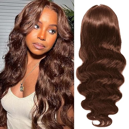 Chocolate Brown Lace Front Wigs human hair Pre Plucked with Baby Hair, 13x6 HD Body Wave Brown Lace Frontal Wigs Human Hair, 180 Density Colored Glueless Brown Wig Human Hair for Women 32inch