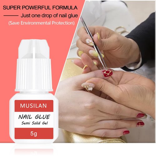 4PCS Semi Solid Nail Glue for Press On Nail,Super Strong & Quick Drying Nail Glue for Fake Acrylic Nails & Nail Tips Professional Nail Gel for Stick On Broken Nails No Need for UV Lamp - Long Lasting