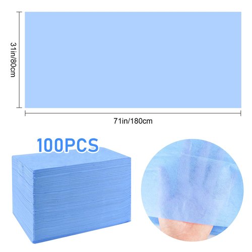 100 Pcs/Pack Disposable Bed Sheets, 31" x 71" Non Woven Massage Table Sheets Covers for Spa, Beauty Salon, Tattoos, Hotels, Travel (Blue)