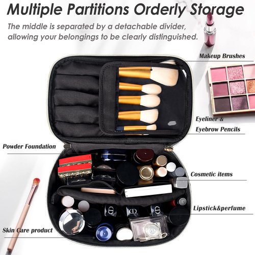 CaCTOUR Make Up Bags for Women,Portable Cosmetic Organizer Bag,Large Makeup Organizer Bag Travel with Brush Storage (Black)