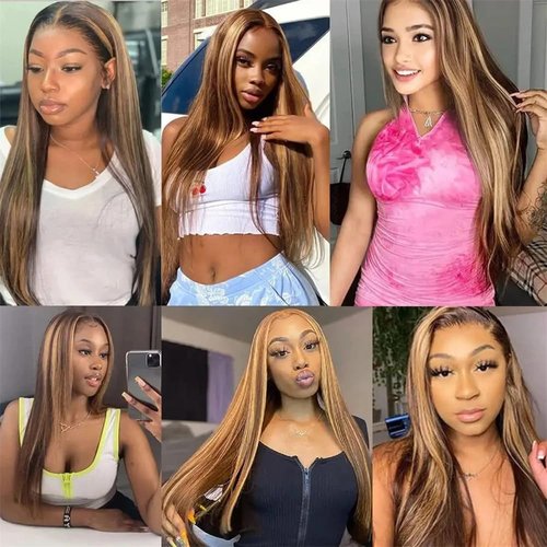 P33/27 Highlight Blonde Bundles Human Hair Straight Bundles 18 20 22 Inch 3 Bundle Unprocessed Brazilian Virgin Hair Reddish Brown Straight Human Hair Extensions 50 Gram Per Bundle