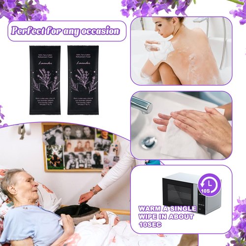 Hot or Cold Moist Cotton Towel Bulk Moist Towelettes Individually Wrapped 8.7" x 8.7",White Towel Services,Refreshment Pre Moistened Towels Lavender Scent for Travel Sport Party Spa Dentist Hotel