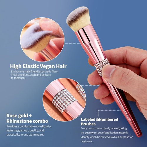 Bueart Design 16Pcs Makeup Brushes Set with Elegant Design Holder Case,Premium Ultra Soft Professional Make up Brushes for Foundation,Blush,Powder,Highlighter,Contour,Eyeshadow
