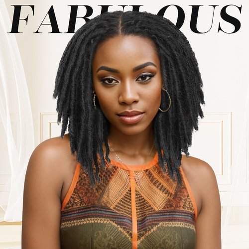 WIGNEE 120 Strands Faux Locs Crochet Hair 10 Inches Short Pre-Looped Soft Dreadlocks 6 Packs Pre-Twisted for Black Women (10 Inch, 1B)