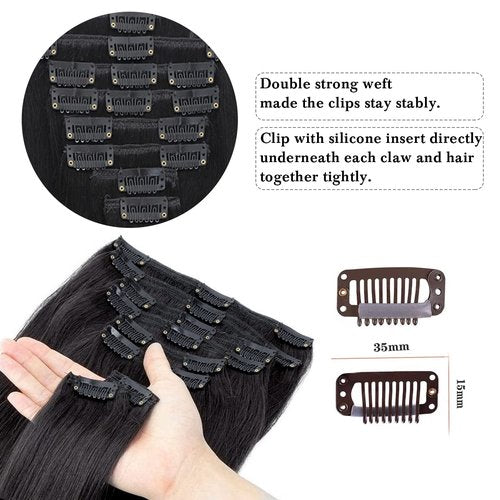 Clip in Hair Extensions Real Human Hair 18 Inch Narural Black Real Hair Extensions Clip in Human Hair Straight 8Pcs Invisible Seamless Human Hair for Women 70g (18Inch 70g)