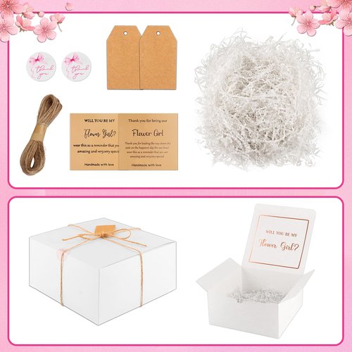 40pcs Flower Girl Proposal Gifts Set of 2, Rose Gold 12oz Tumbler Sunglasses Pearl Bracelet Diamond Pen Hair Ties Will You Be My Flower Girl Card Box