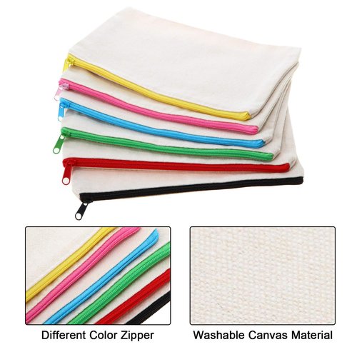 Frienda 18 Pieces Canvas Makeup Bag Multipurpose Cosmetic Bag Travel Toiletry Pouch Pen Coin Bag Blank DIY Bag with Zipper for Women Girls (L)