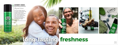 Hombre Green Deodorant Fresh Body Spray for Men 5.5Oz -156g (3 Pack)