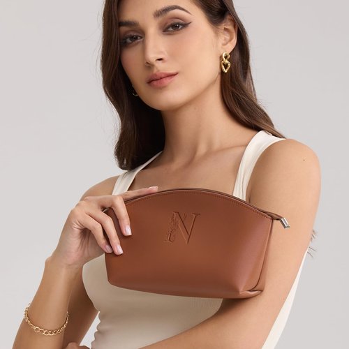 AW BRIDAL Makeup Bags for Women Travel Toiletry Bag with Luggage Tag, Makeup Pouch Cosmetic Pouch Skincare Bag Mother's Day Gift Wedding Gifts Birthday Gifts for Women, Letter N