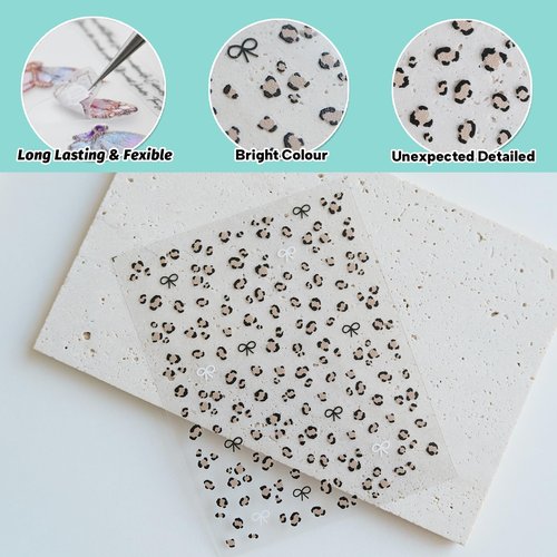 CESTSIREN Leopard Print Nail Art Stickers, Coquette Nail Decals,Self-Adhesive, Nail Accessories & Supplies, Durable & Long-Lasting