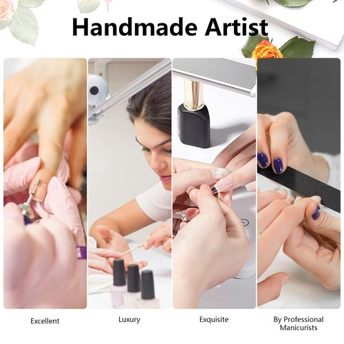 MNAFAYY 100% Handmade Nails Cherry Extra Long 3D Gems French Press On Nails White Full Cover Luxury Gorgeous Reusable UV Finished Fake False Nails Acrylic Nail Kit With Box Gifts Women Mother's Day M