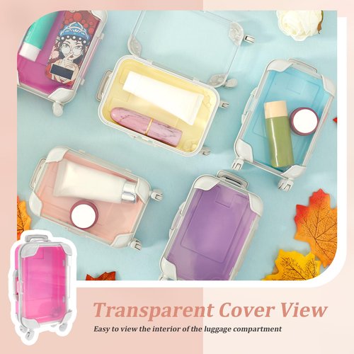 FALESOUL 12 Pack Mini Suitcase Party Favor Box, Luggage Storage Box Empty Candy False Eyelashes Tray Tiny Suitcase, Cute Clear Tiny Packaging Box for Travel Theme Party and Celebrations
