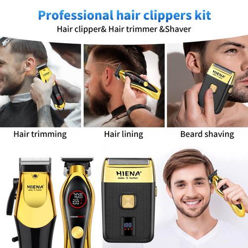HIENA PRO Professional Hair Clippers Set, Cordless Hair Clipper for Barber Kit, USB-C Rechargeable Barber Clippers for Men with LED Display
